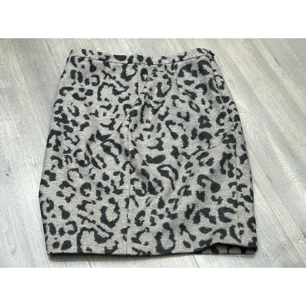 Max Mara Skirt Womens 10 Gray Black Leopard Print Wool Jersey Textured Pencil - Picture 9 of 9